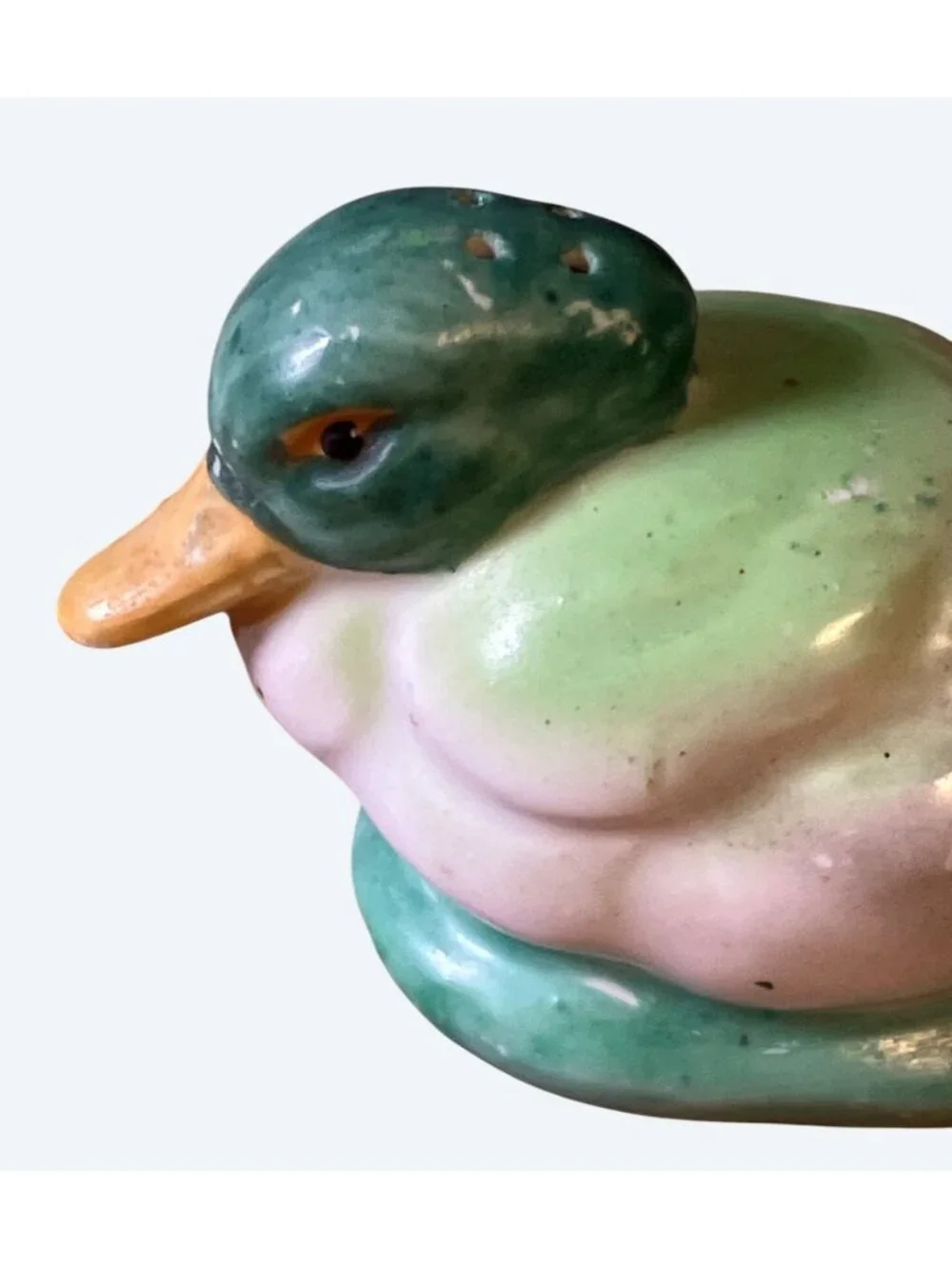 Vintage Ceramic Duck Salt Pepper Shakers Hand Painted Green Yellow Mallard Pair